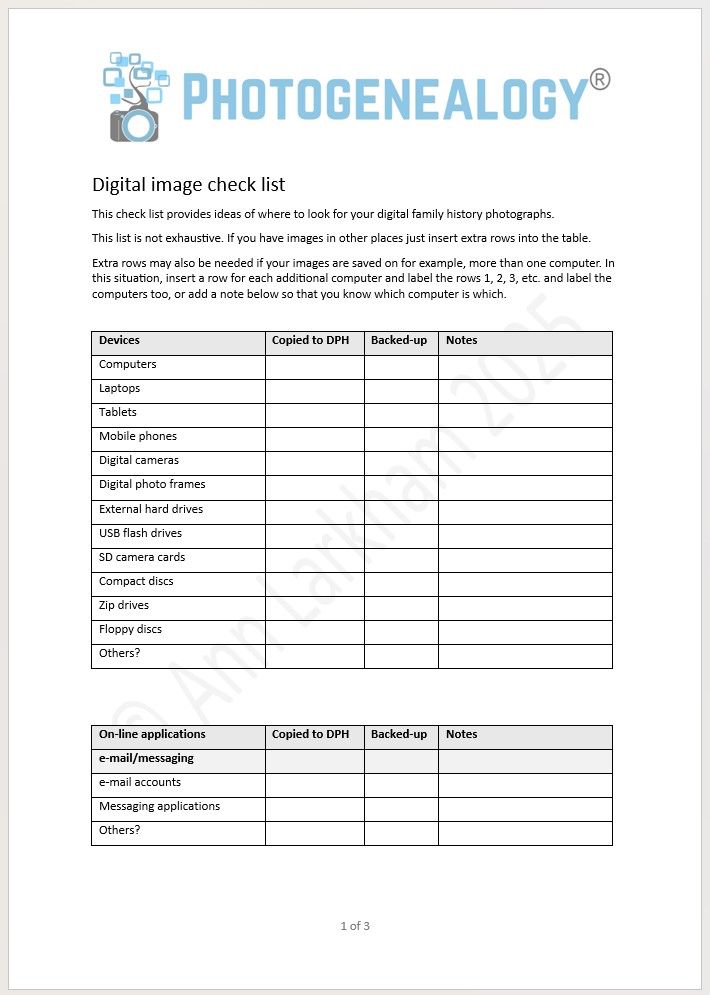Digital image check list