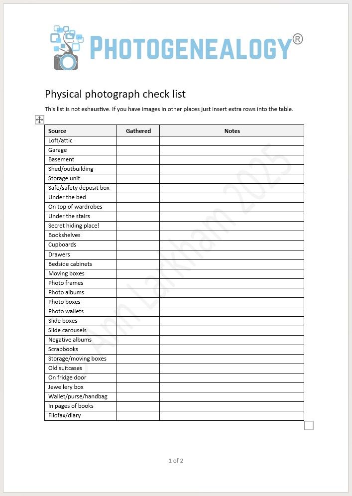 Physical photo check list